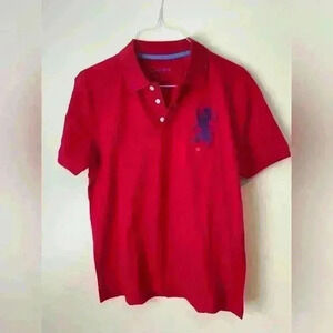Giordano NWOT Polo Size Large Red with Purple Emblem and 10 on sleeve
